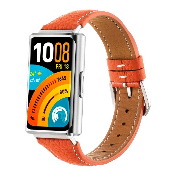 Lychee Texture Pin Buckle Genuine Leather Watch Band, For Huawei Band 11 / Band 11 Pro