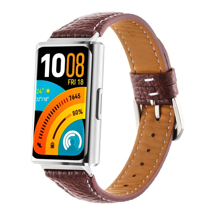Lychee Texture Pin Buckle Genuine Leather Watch Band, For Huawei Band 11 / Band 11 Pro