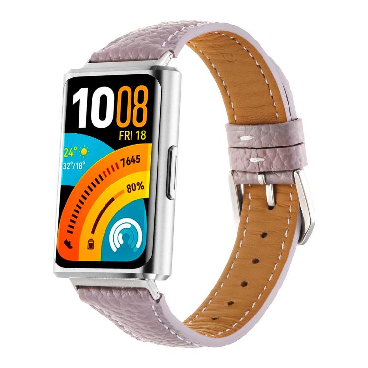 Lychee Texture Pin Buckle Genuine Leather Watch Band, For Huawei Band 11 / Band 11 Pro