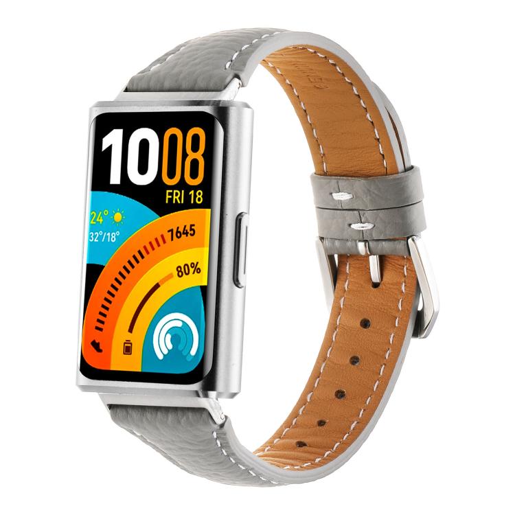 Lychee Texture Pin Buckle Genuine Leather Watch Band, For Huawei Band 11 / Band 11 Pro