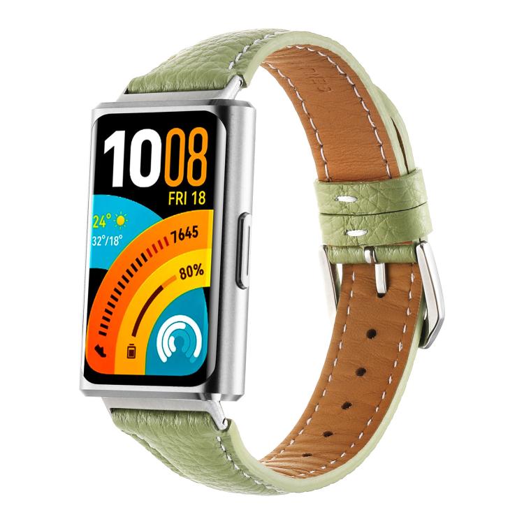Lychee Texture Pin Buckle Genuine Leather Watch Band, For Huawei Band 11 / Band 11 Pro