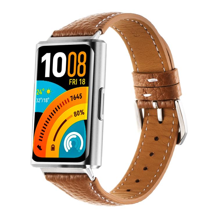 Lychee Texture Pin Buckle Genuine Leather Watch Band, For Huawei Band 11 / Band 11 Pro
