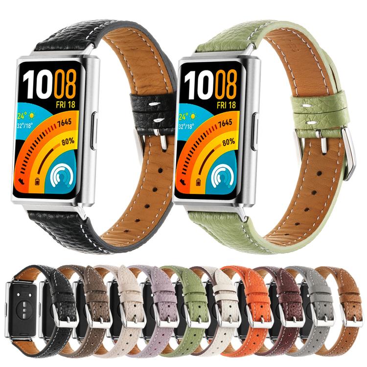 Lychee Texture Pin Buckle Genuine Leather Watch Band, For Huawei Band 11 / Band 11 Pro