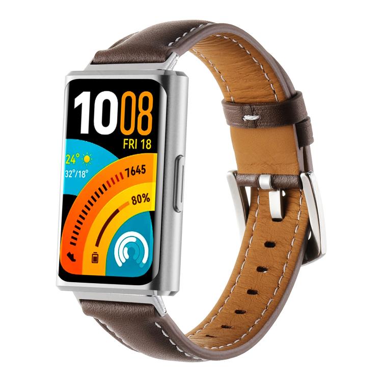 Plain Genuine Leather Watch Band, For Huawei Band 11 / Band 11 Pro
