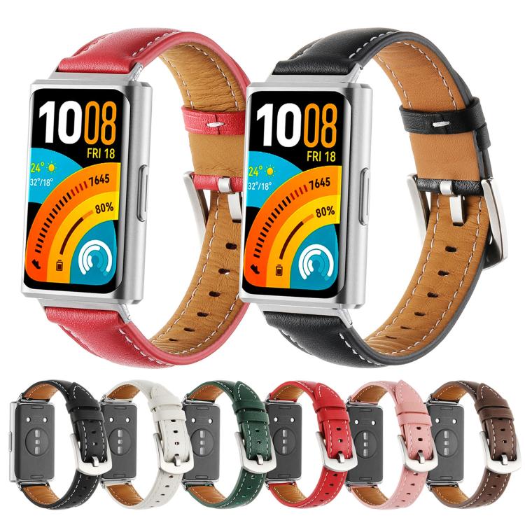 Plain Genuine Leather Watch Band, For Huawei Band 11 / Band 11 Pro