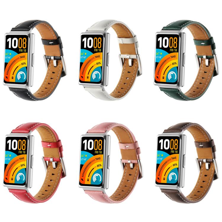 Plain Genuine Leather Watch Band, For Huawei Band 11 / Band 11 Pro