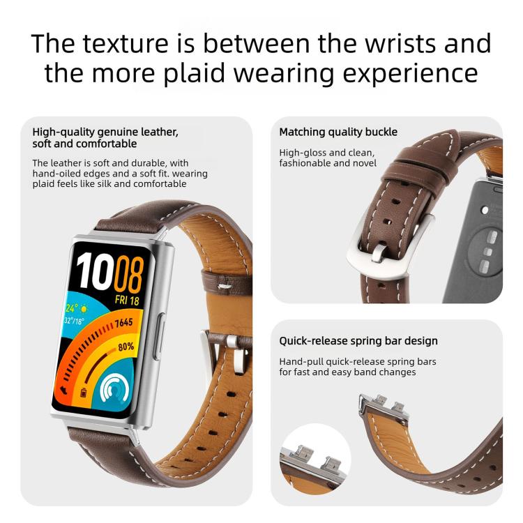 Plain Genuine Leather Watch Band, For Huawei Band 11 / Band 11 Pro