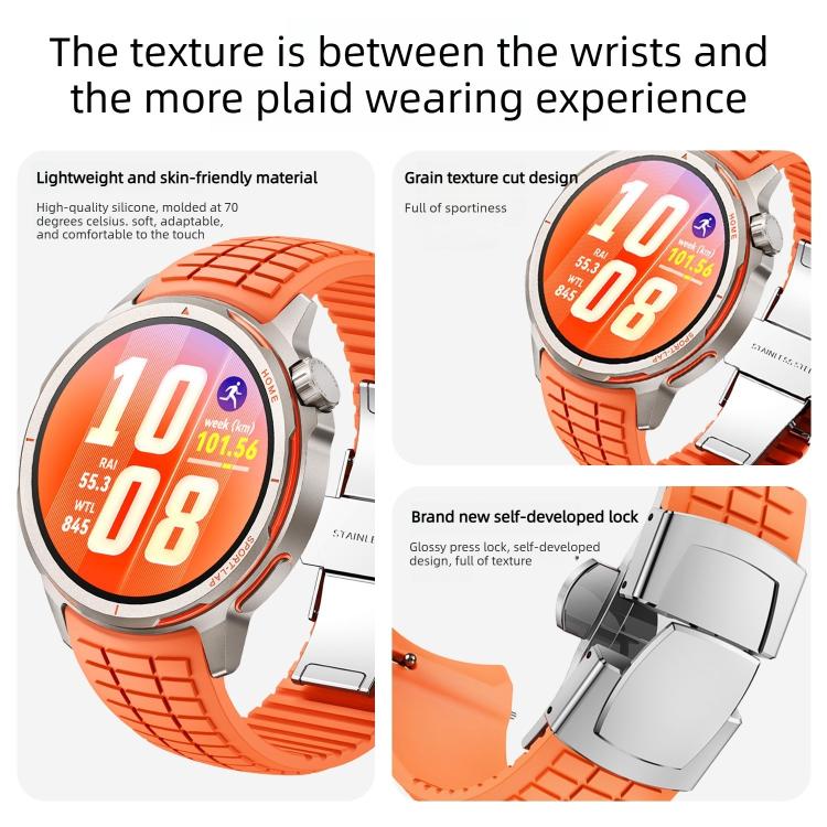 Knurled Texture Folding Buckle Silicone Watch Band, For Huawei Watch GT Runner 2