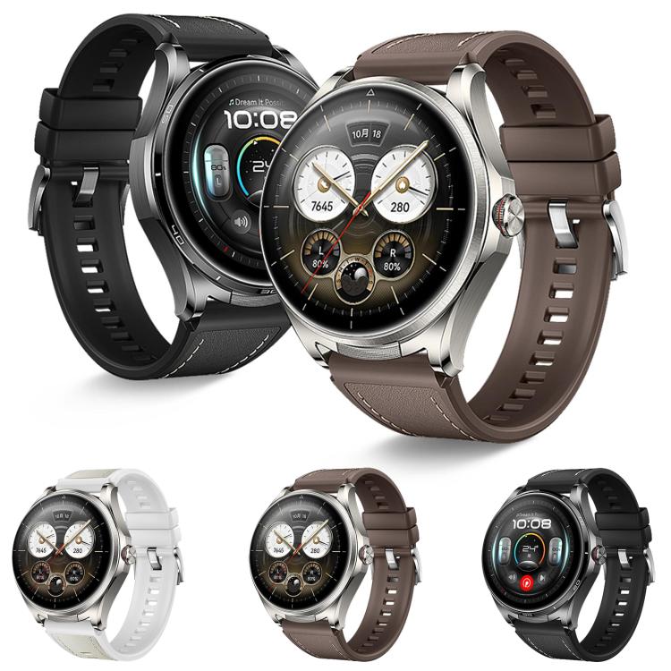 Stitched Microfiber Vegan Leather Hybrid Silicone Watch Band, For Huawei Watch Buds 2
