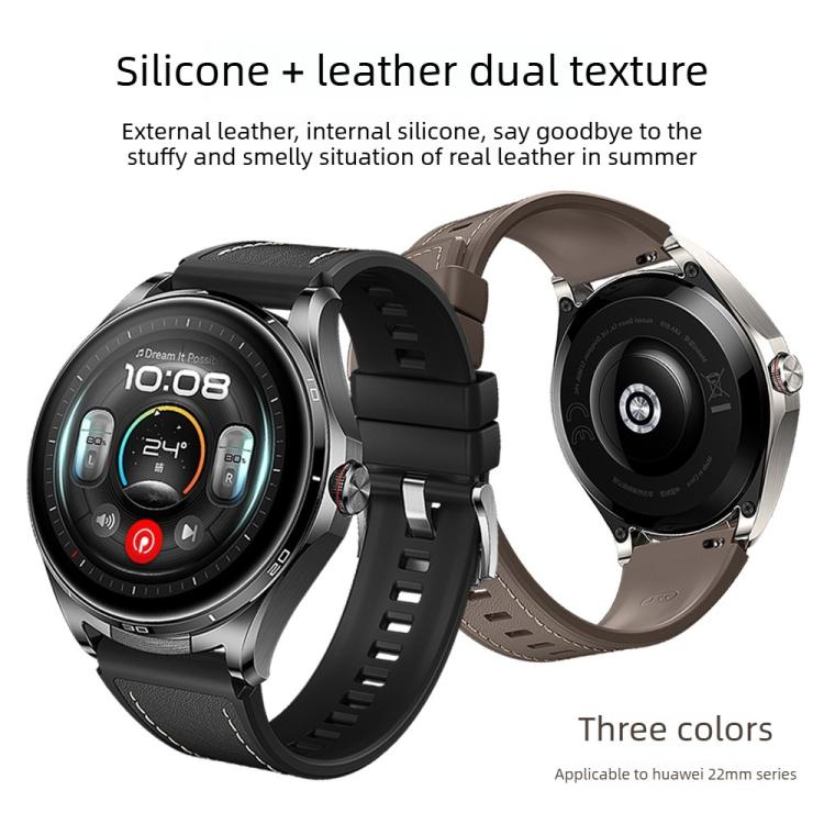 Stitched Microfiber Vegan Leather Hybrid Silicone Watch Band, For Huawei Watch Buds 2