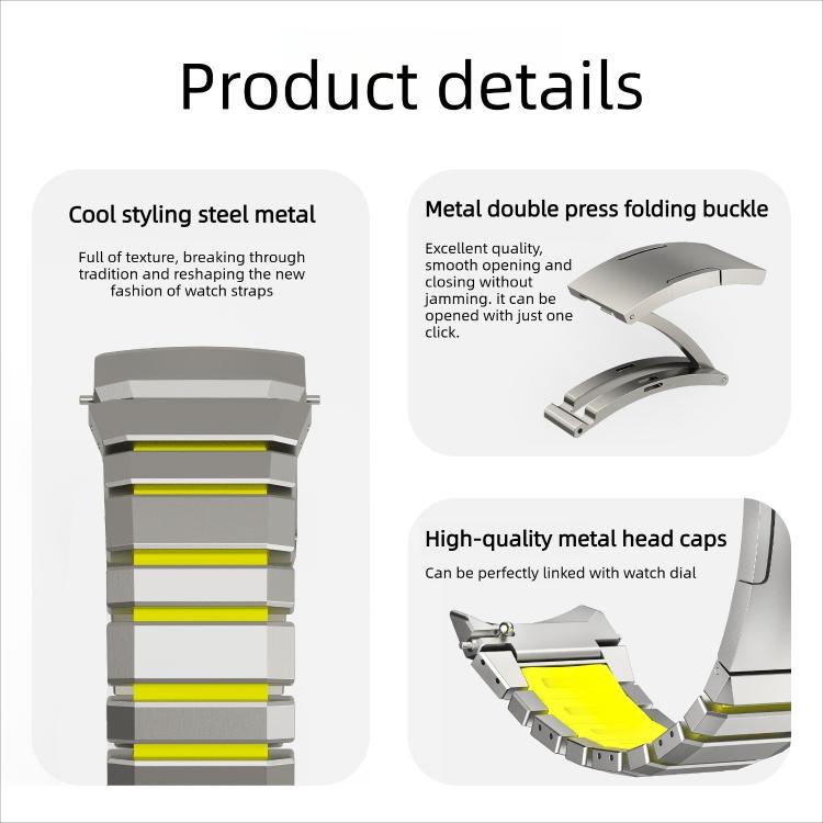 Press Folding Clasp Titanium Hybrid Silicone Watch Band, For Huawei Watch GT Runner 2