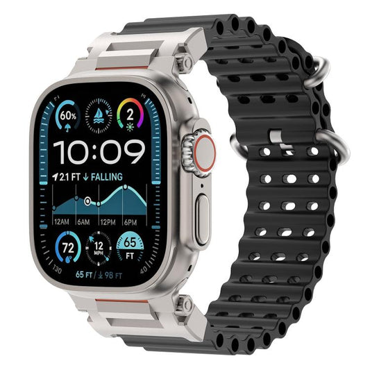 Pioneer Ocean Mecha Metal Connector Silicone Watch Band, For Apple Watch 46mm / 49mm / 45mm / 44mm
