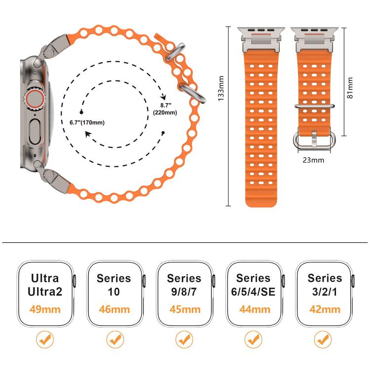 Pioneer Ocean Mecha Metal Connector Silicone Watch Band, For Apple Watch 46mm / 49mm / 45mm / 44mm