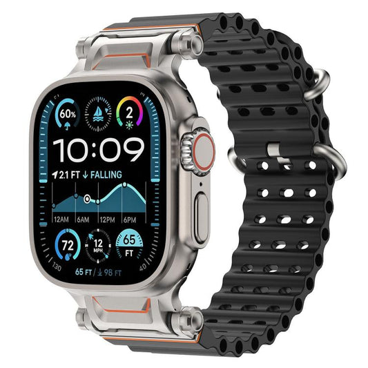 Ocean Mecha Metal Connector Silicone Watch Band, For Apple Watch 46mm / 49mm / 45mm / 44mm