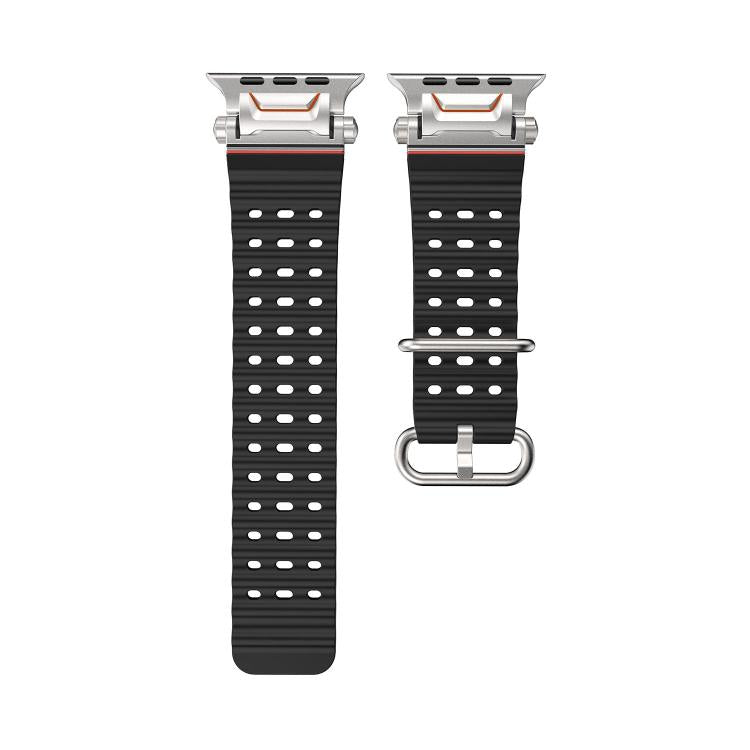 Ocean Mecha Metal Connector Silicone Watch Band, For Apple Watch 46mm / 49mm / 45mm / 44mm