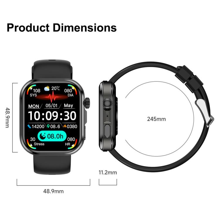 G47 1.83 inch HD Color Screen BT Calling Smart Watch Silicone Strap, Support Health Monitoring / HRV Function