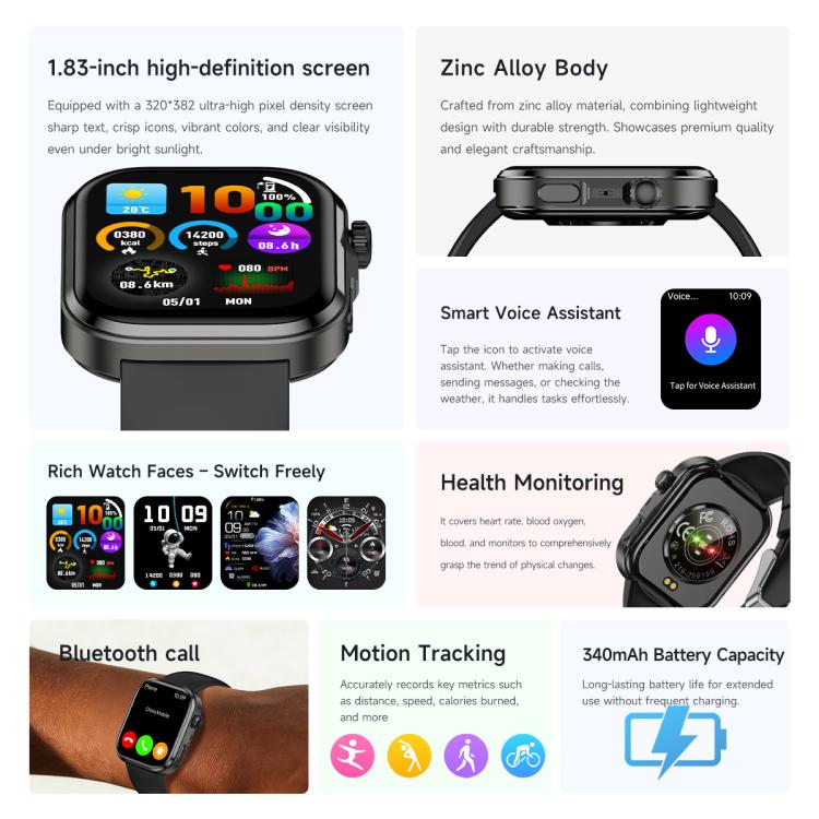 G47 1.83 inch HD Color Screen BT Calling Smart Watch Milan Steel Strap, Support Health Monitoring / HRV Function