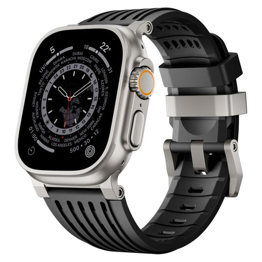 Double Ring Stainless Steel Pin Buckle Breathable Silicone Watch Band, For Apple Watch 46mm / 49mm / 45mm / 44mm