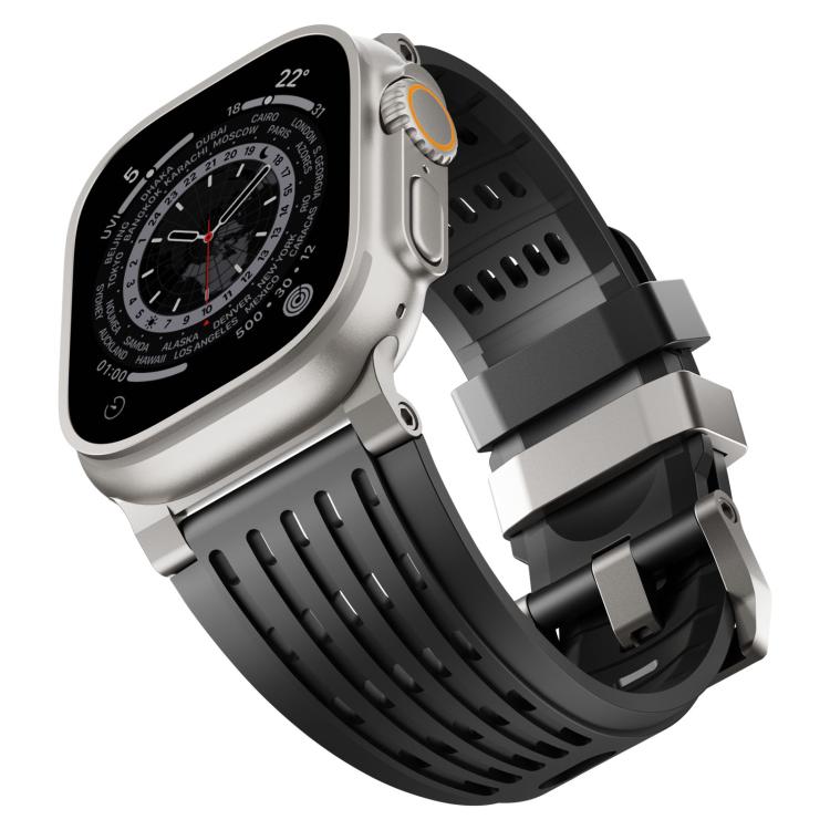 Double Ring Stainless Steel Pin Buckle Breathable Silicone Watch Band, For Apple Watch 46mm / 49mm / 45mm / 44mm