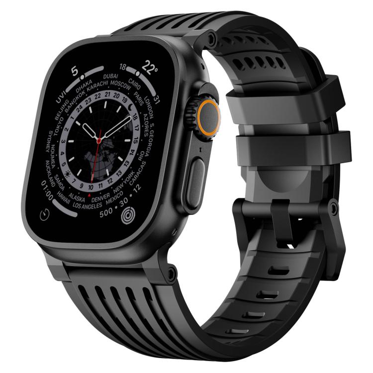 Double Ring Stainless Steel Pin Buckle Breathable Silicone Watch Band, For Apple Watch 46mm / 49mm / 45mm / 44mm