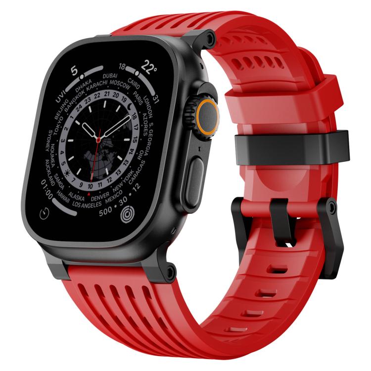 Double Ring Stainless Steel Pin Buckle Breathable Silicone Watch Band, For Apple Watch 46mm / 49mm / 45mm / 44mm