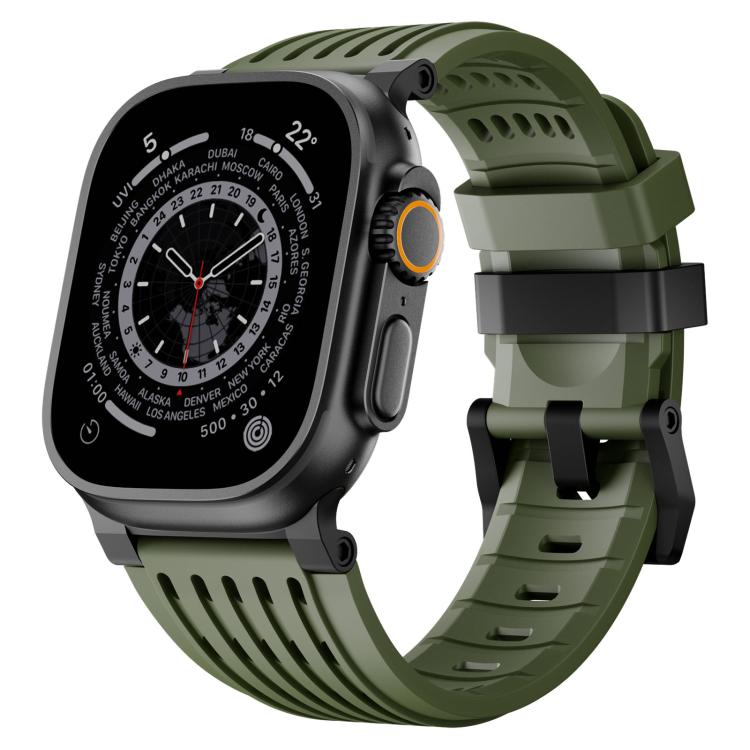 Double Ring Stainless Steel Pin Buckle Breathable Silicone Watch Band, For Apple Watch 46mm / 49mm / 45mm / 44mm