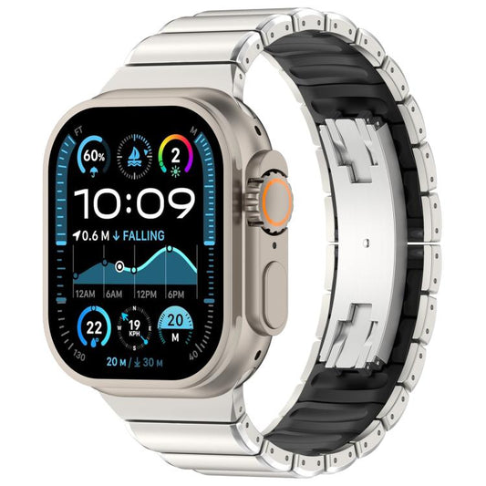 Folding Buckle One Bead Silicone Titanium Alloy Watch Band, For Apple Watch 46mm / 49mm / 45mm / 44mm, For Apple Watch 42mm / 41mm / 40mm / 38mm