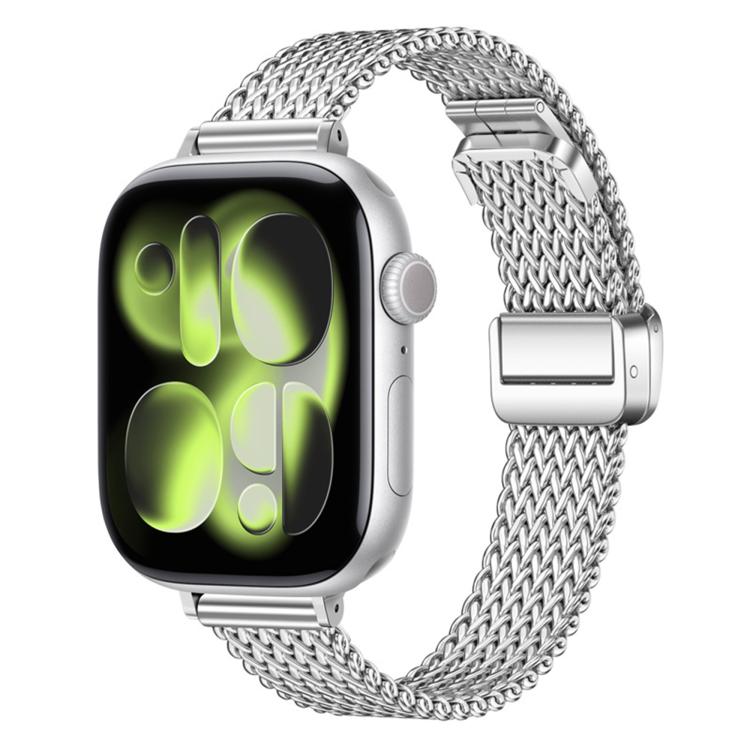 Slim Mesh Fold Magnetic Buckle Stainless Steel Watch Band, For Apple Watch 46mm / 49mm / 45mm / 44mm, For Apple Watch 42mm / 41mm / 40mm / 38mm