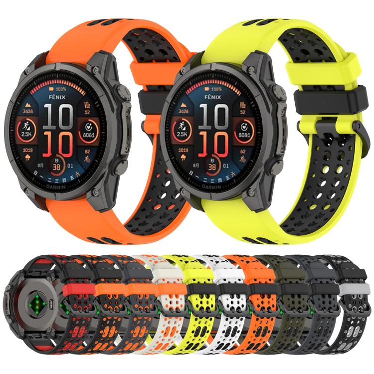 Two Color Dual Pin Buckle Breathable Silicone Watch Band, For Garmin 26mm, For Garmin 22mm