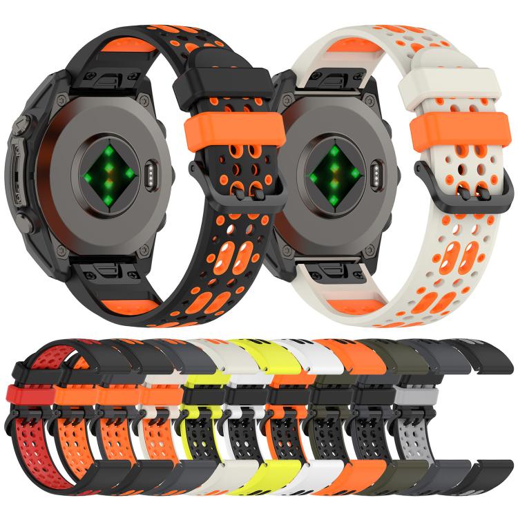 Two Color Dual Pin Buckle Breathable Silicone Watch Band, For Garmin 26mm, For Garmin 22mm