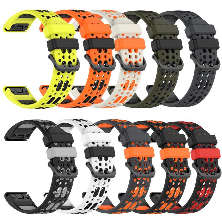 Two Color Dual Pin Buckle Breathable Silicone Watch Band, For Garmin 26mm, For Garmin 22mm