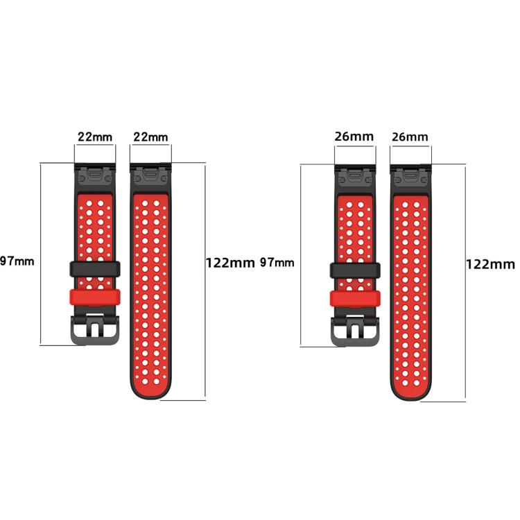 Two Color Dual Pin Buckle Breathable Silicone Watch Band, For Garmin 26mm, For Garmin 22mm