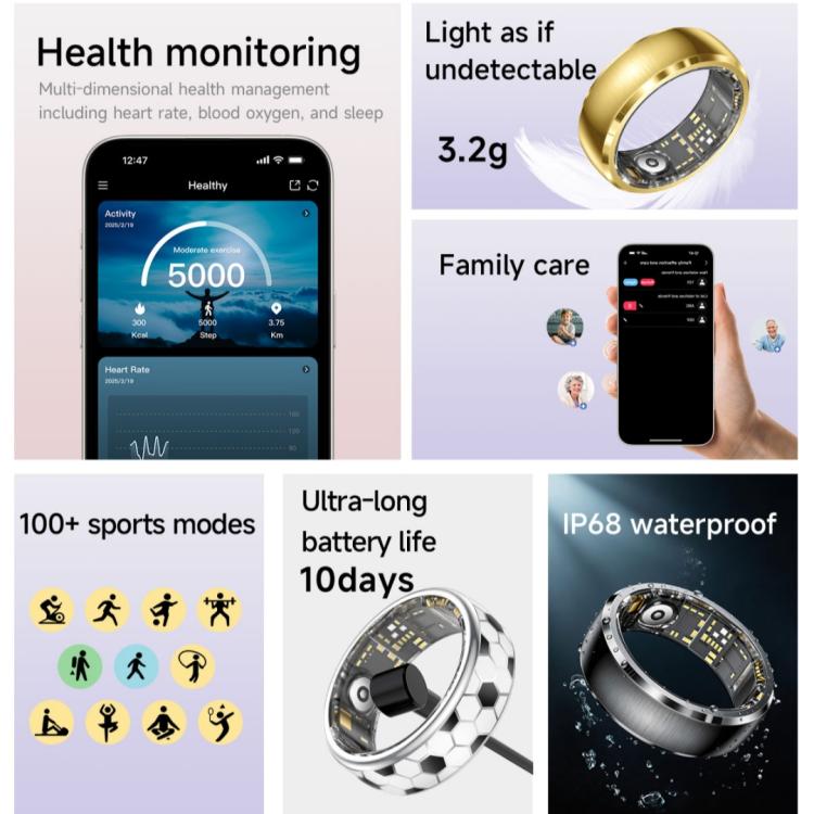 SY15 SIZE 10 Smart Ring, Supports Health Monitoring / Gesture Control