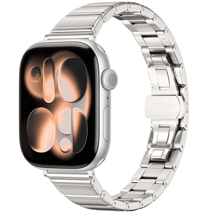 Eggplant Bamboo Slim Butterfly Folding Buckle Stainless Steel Watch Band, For Apple Watch 46mm / 49mm / 45mm / 44mm, For Apple Watch 42mm / 41mm / 40mm / 38mm