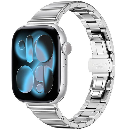 Eggplant Bamboo Slim Butterfly Folding Buckle Stainless Steel Watch Band, For Apple Watch 46mm / 49mm / 45mm / 44mm, For Apple Watch 42mm / 41mm / 40mm / 38mm