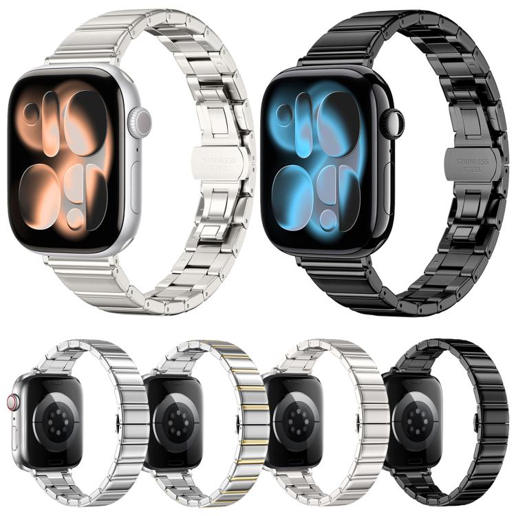 Eggplant Bamboo Slim Butterfly Folding Buckle Stainless Steel Watch Band, For Apple Watch 46mm / 49mm / 45mm / 44mm, For Apple Watch 42mm / 41mm / 40mm / 38mm