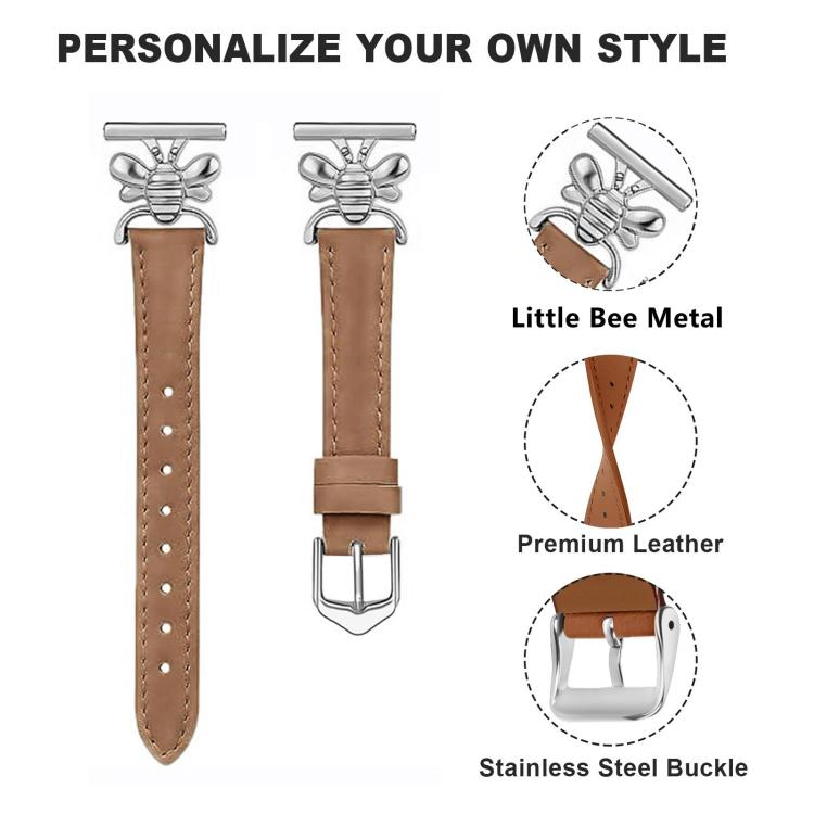 Metal Little Bee Vegan Leather Watch Band, 20mm