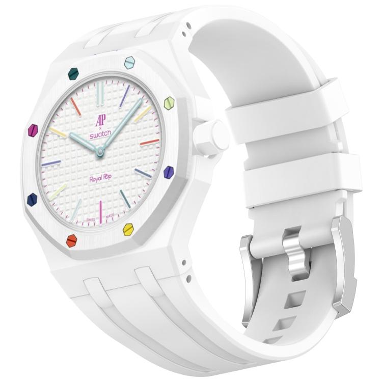 Integrated Stainless Steel Pin Buckle Silicone Watch Band, For Swatch Royal Pop / Audemars Piguet