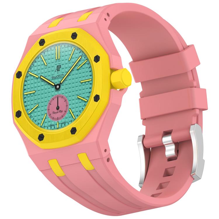 Integrated Stainless Steel Pin Buckle Silicone Watch Band, For Swatch Royal Pop / Audemars Piguet