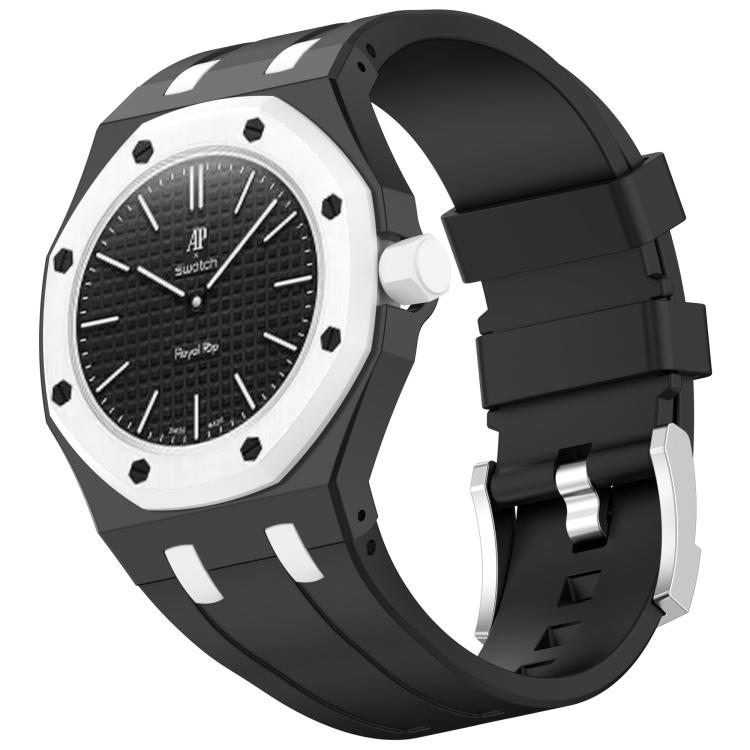 Integrated Stainless Steel Pin Buckle Silicone Watch Band, For Swatch Royal Pop / Audemars Piguet
