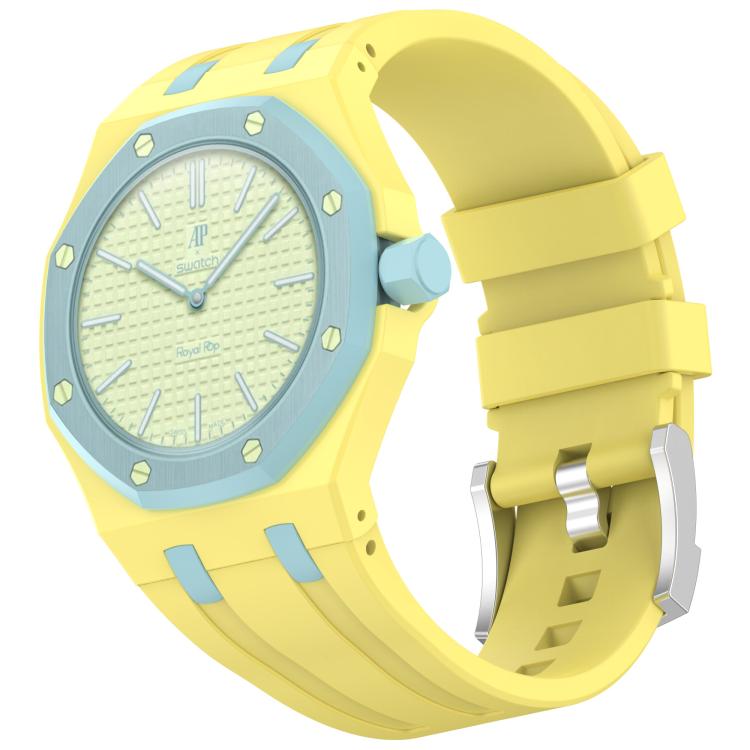 Integrated Stainless Steel Pin Buckle Silicone Watch Band, For Swatch Royal Pop / Audemars Piguet