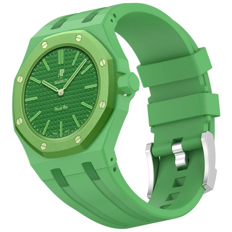 Integrated Stainless Steel Pin Buckle Silicone Watch Band, For Swatch Royal Pop / Audemars Piguet