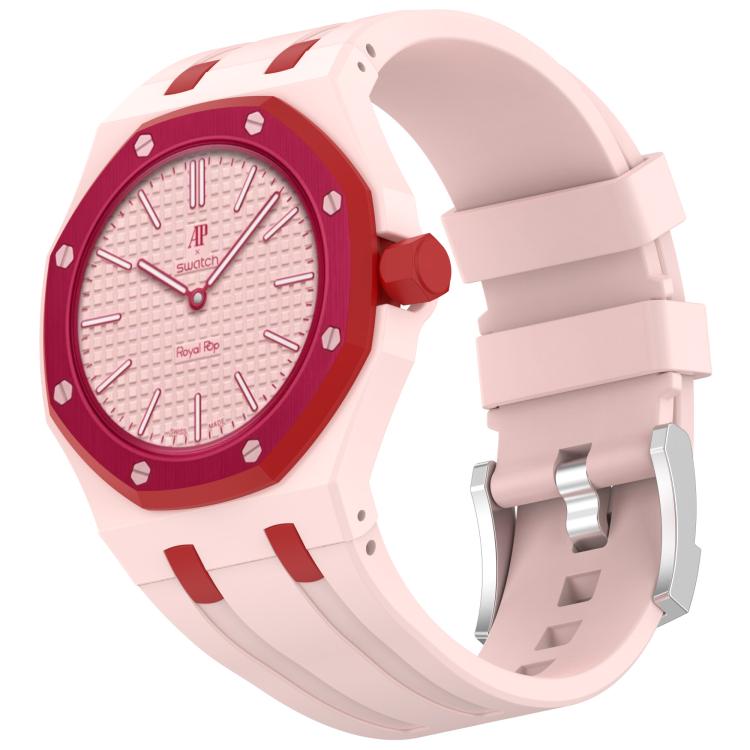 Integrated Stainless Steel Pin Buckle Silicone Watch Band, For Swatch Royal Pop / Audemars Piguet