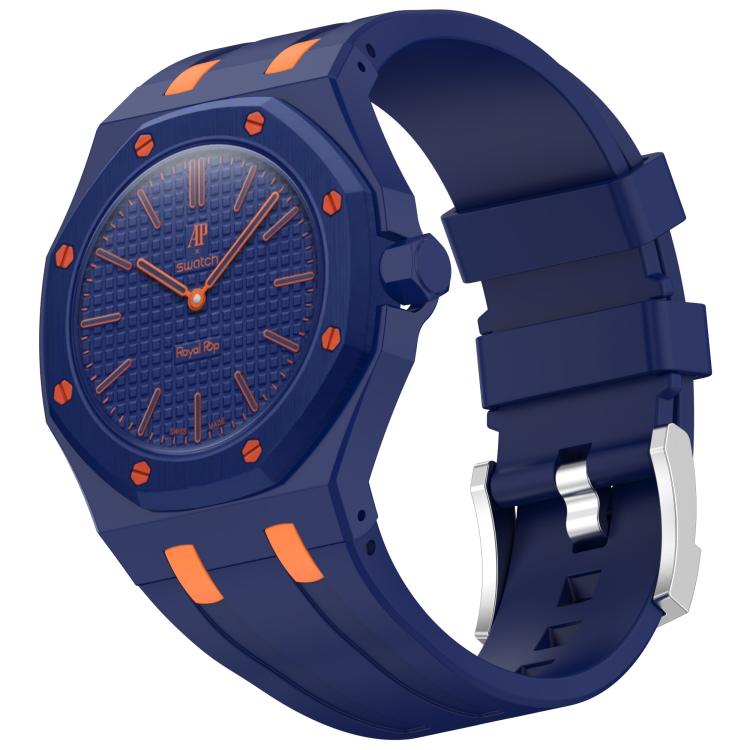 Integrated Stainless Steel Pin Buckle Silicone Watch Band, For Swatch Royal Pop / Audemars Piguet
