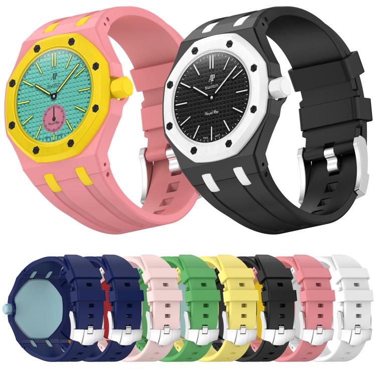 Integrated Stainless Steel Pin Buckle Silicone Watch Band, For Swatch Royal Pop / Audemars Piguet