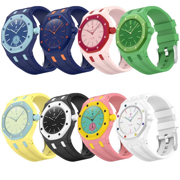 Integrated Stainless Steel Pin Buckle Silicone Watch Band, For Swatch Royal Pop / Audemars Piguet