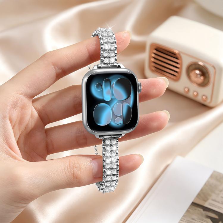Adjustable Dual Row Diamond Bracelet Metal Watch Band, For Apple Watch 46mm / 49mm / 45mm / 44mm, For Apple Watch 42mm / 41mm / 40mm / 38mm