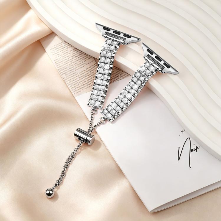 Adjustable Dual Row Diamond Bracelet Metal Watch Band, For Apple Watch 46mm / 49mm / 45mm / 44mm, For Apple Watch 42mm / 41mm / 40mm / 38mm