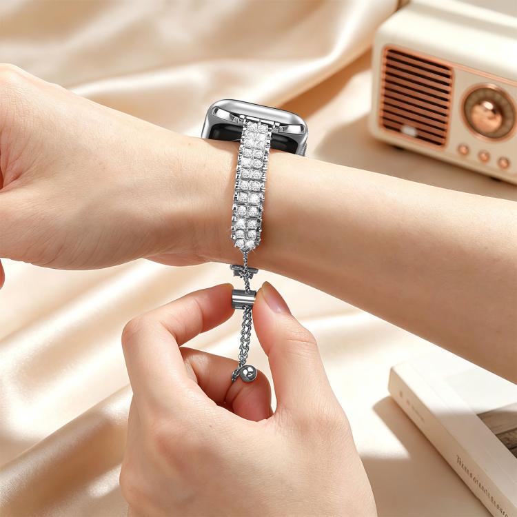 Adjustable Dual Row Diamond Bracelet Metal Watch Band, For Apple Watch 46mm / 49mm / 45mm / 44mm, For Apple Watch 42mm / 41mm / 40mm / 38mm