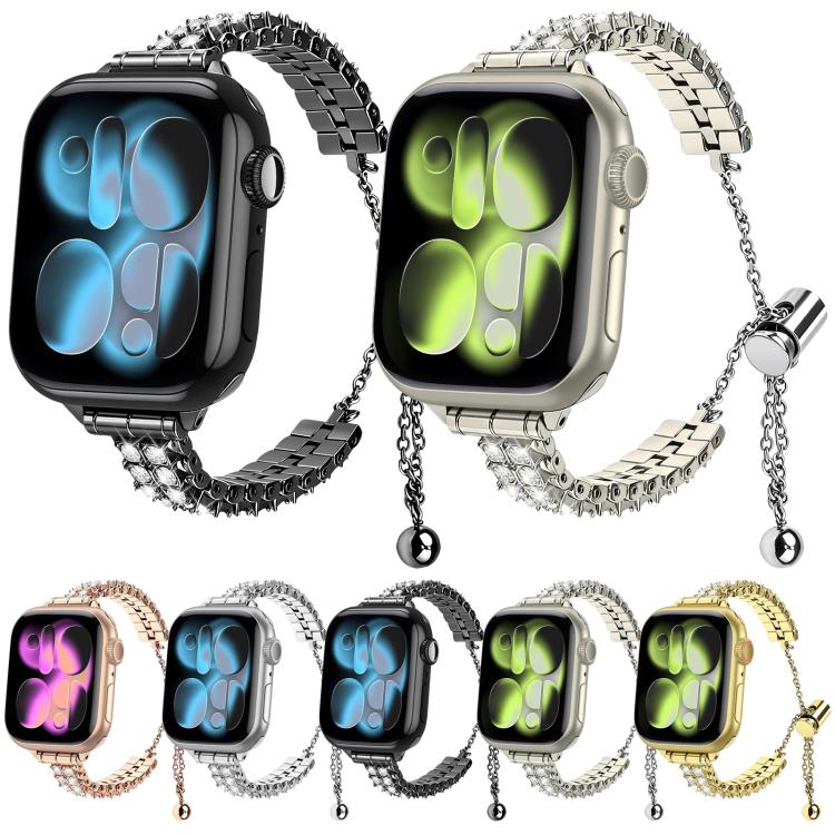 Adjustable Dual Row Diamond Bracelet Metal Watch Band, For Apple Watch 46mm / 49mm / 45mm / 44mm, For Apple Watch 42mm / 41mm / 40mm / 38mm